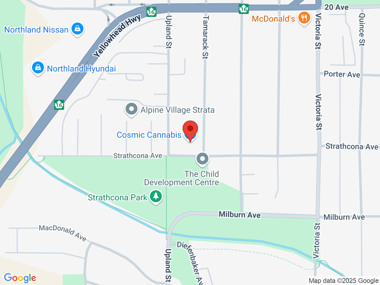 Street map for Cosmic Cannabis, 1724 Strathcona Ave, Prince George BC