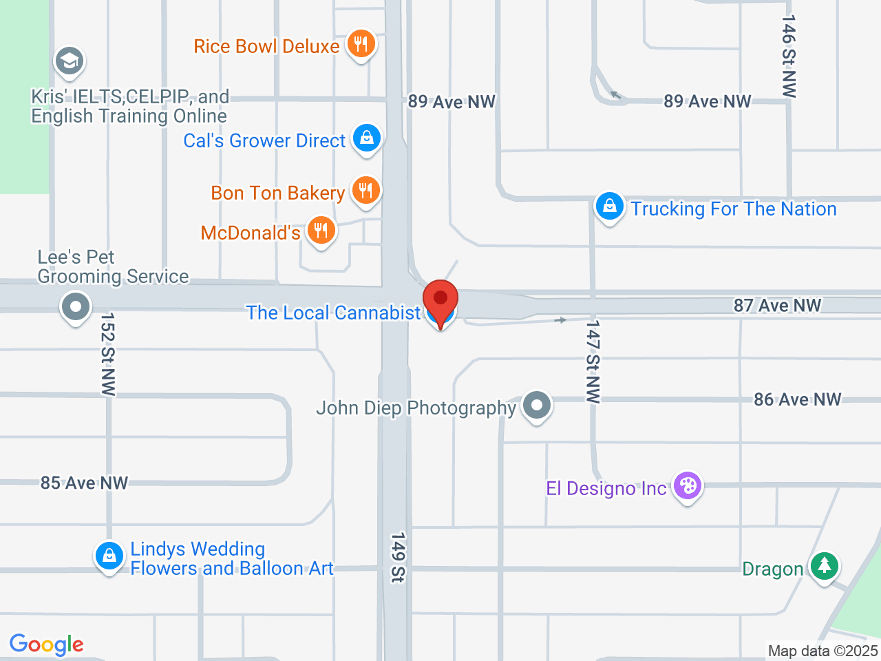 Street map for The Local Cannabist, B1-14727 87 Ave. NW, Edmonton AB