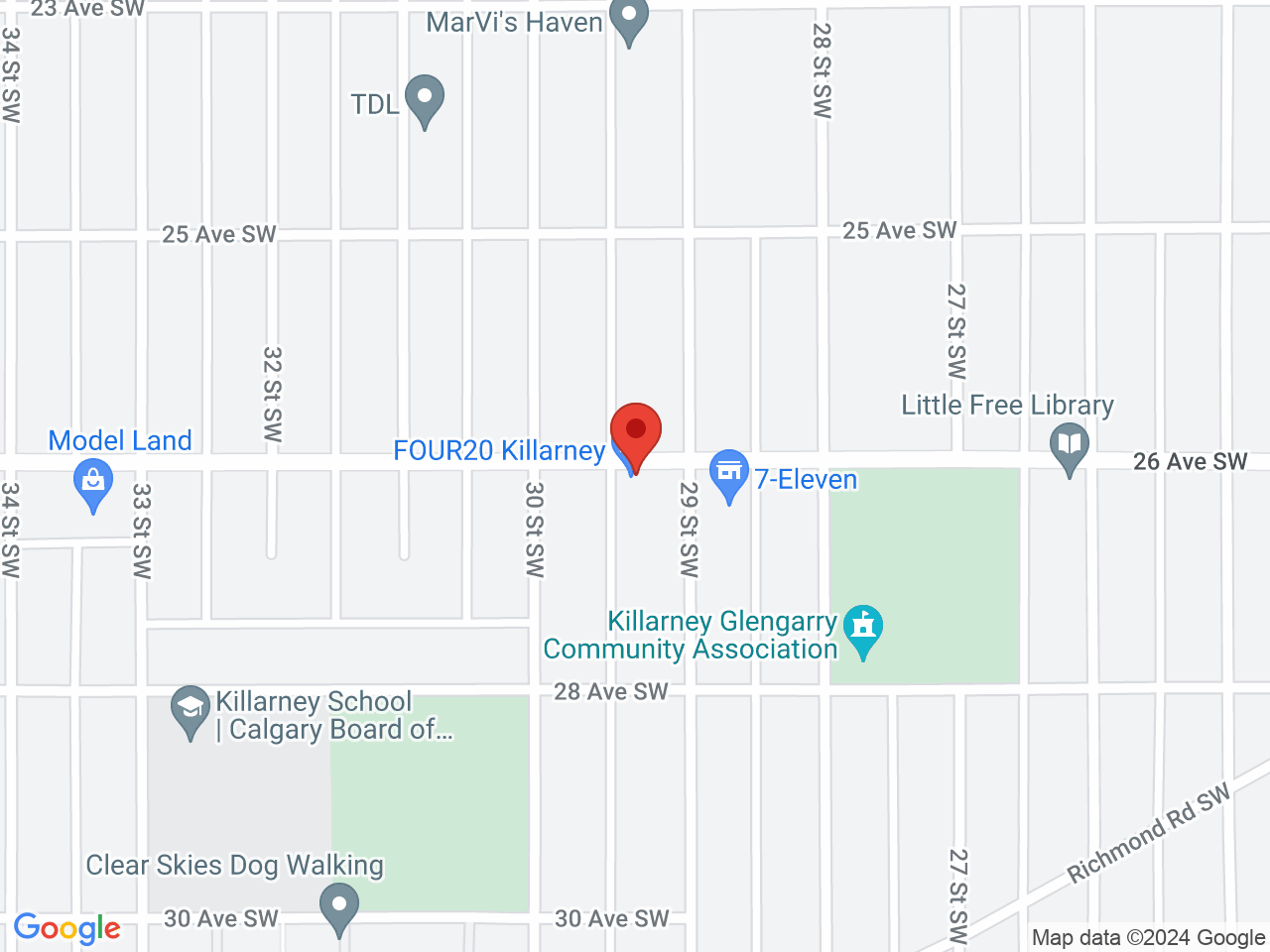 Street map for FOUR20 Killarney, 3011 26 Ave. SW, Calgary AB