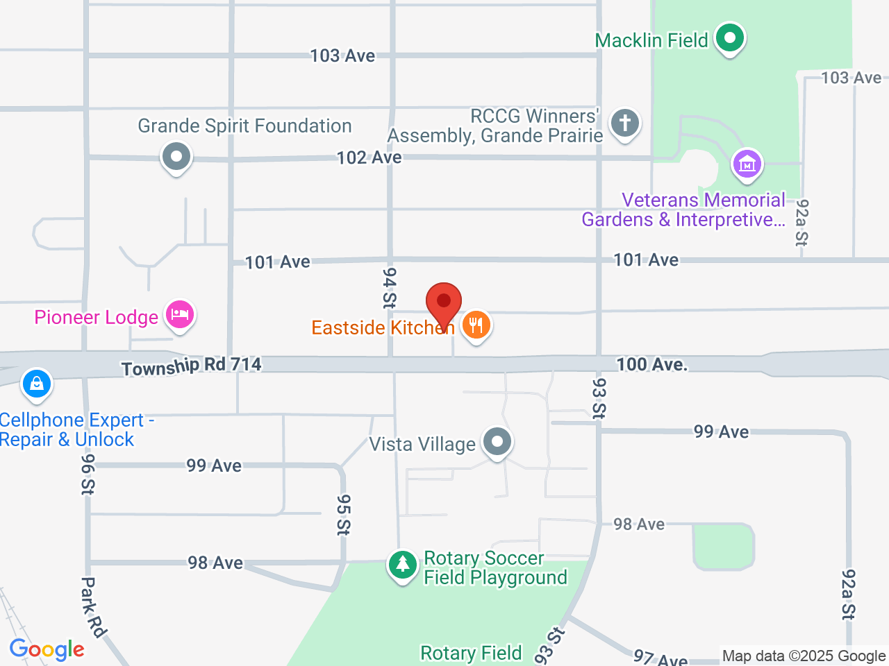 Street map for URBN Leaf Cannabis Company, 107-9320 100 Ave., Grande Prairie AB