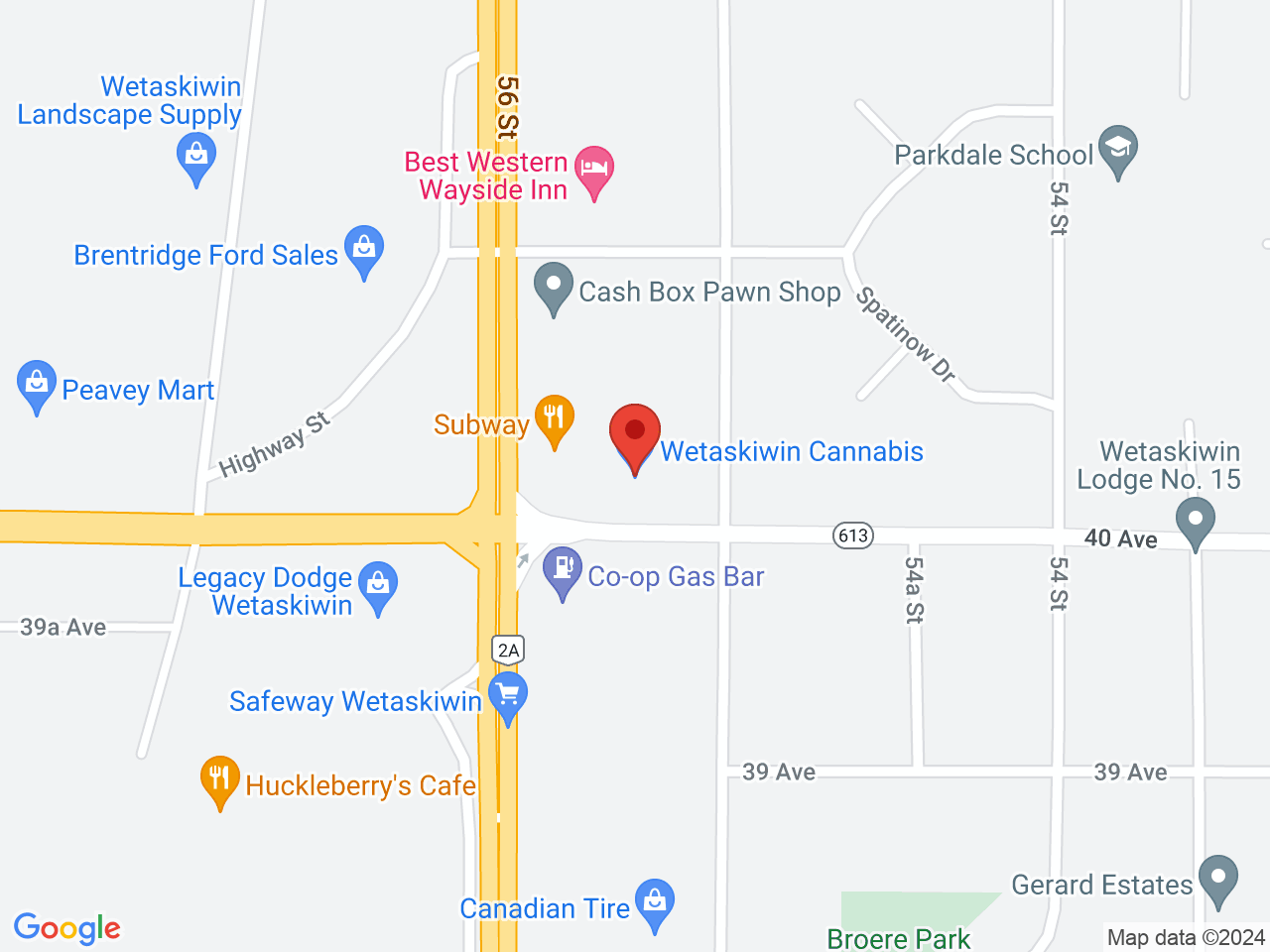 Street map for Wetaskiwin Cannabis, 5510 40 Ave., Wetaskiwin AB