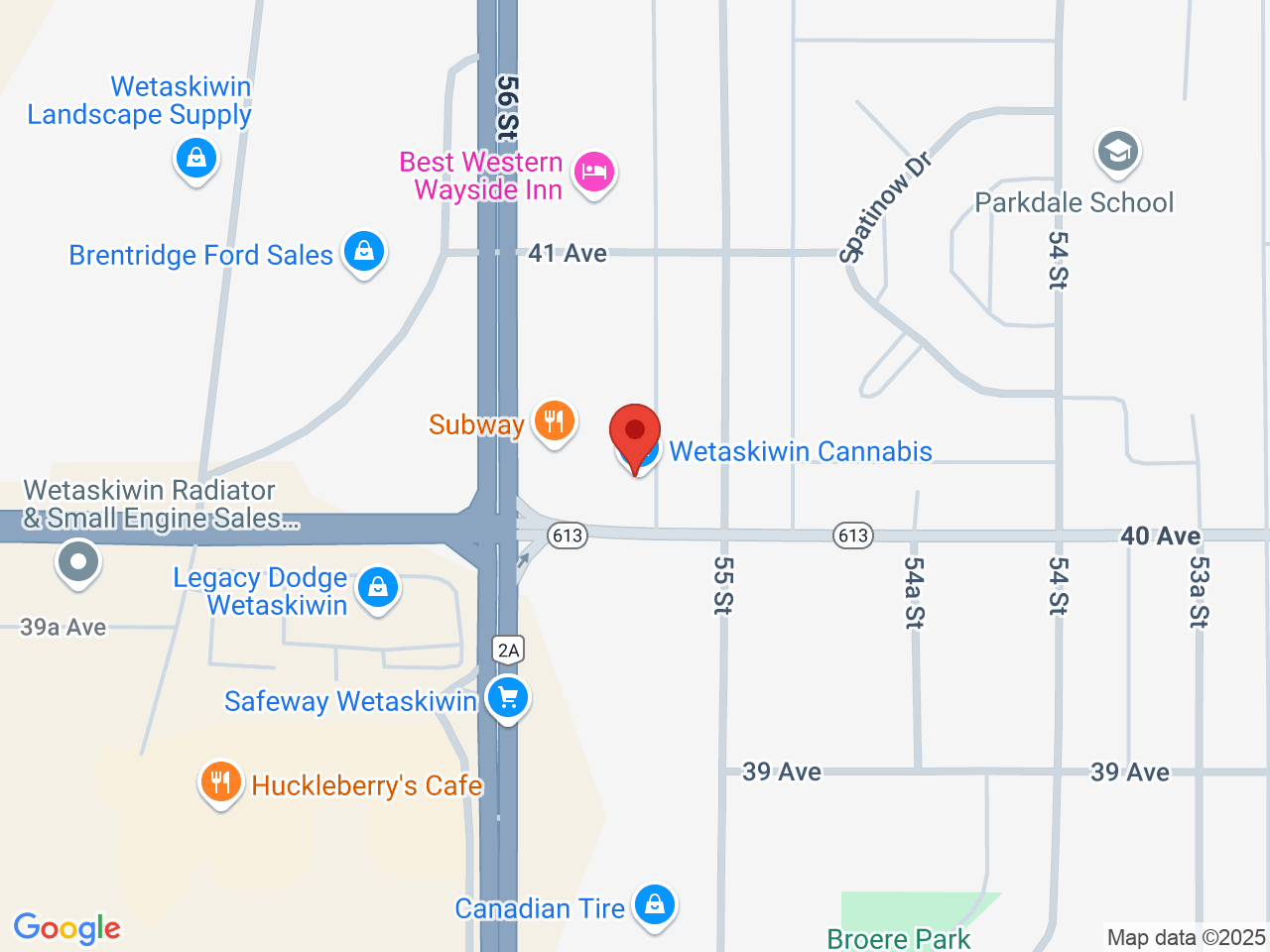 Street map for Wetaskiwin Cannabis, 5510 40 Ave., Wetaskiwin AB