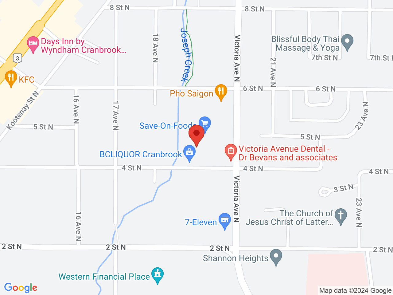 Street map for BC Cannabis Store Victoria Ave, 102 - 425 Victoria Ave. N, Cranbrook BC