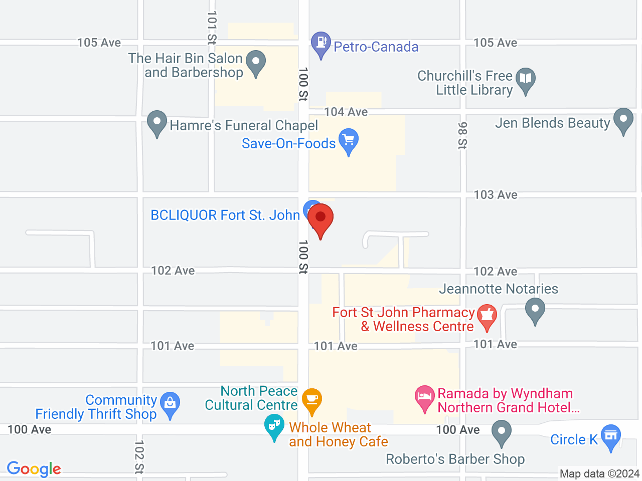 Street map for BC Cannabis Store Northgate, 10211 100 St, Fort St John BC