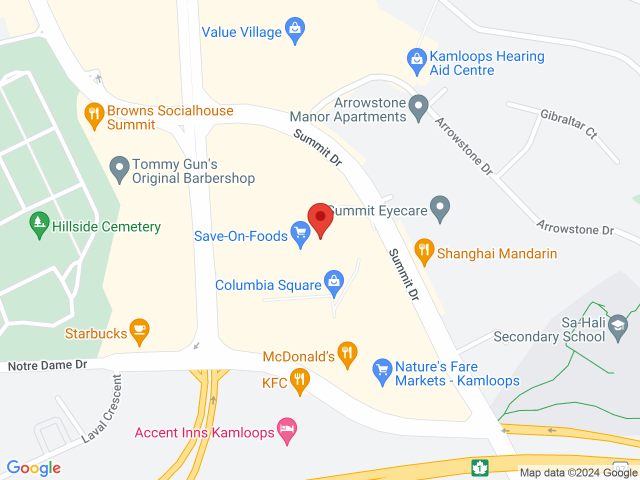 Street map for BC Cannabis Store Columbia Place, 200 - 1210 Summit Dr., Kamloops BC