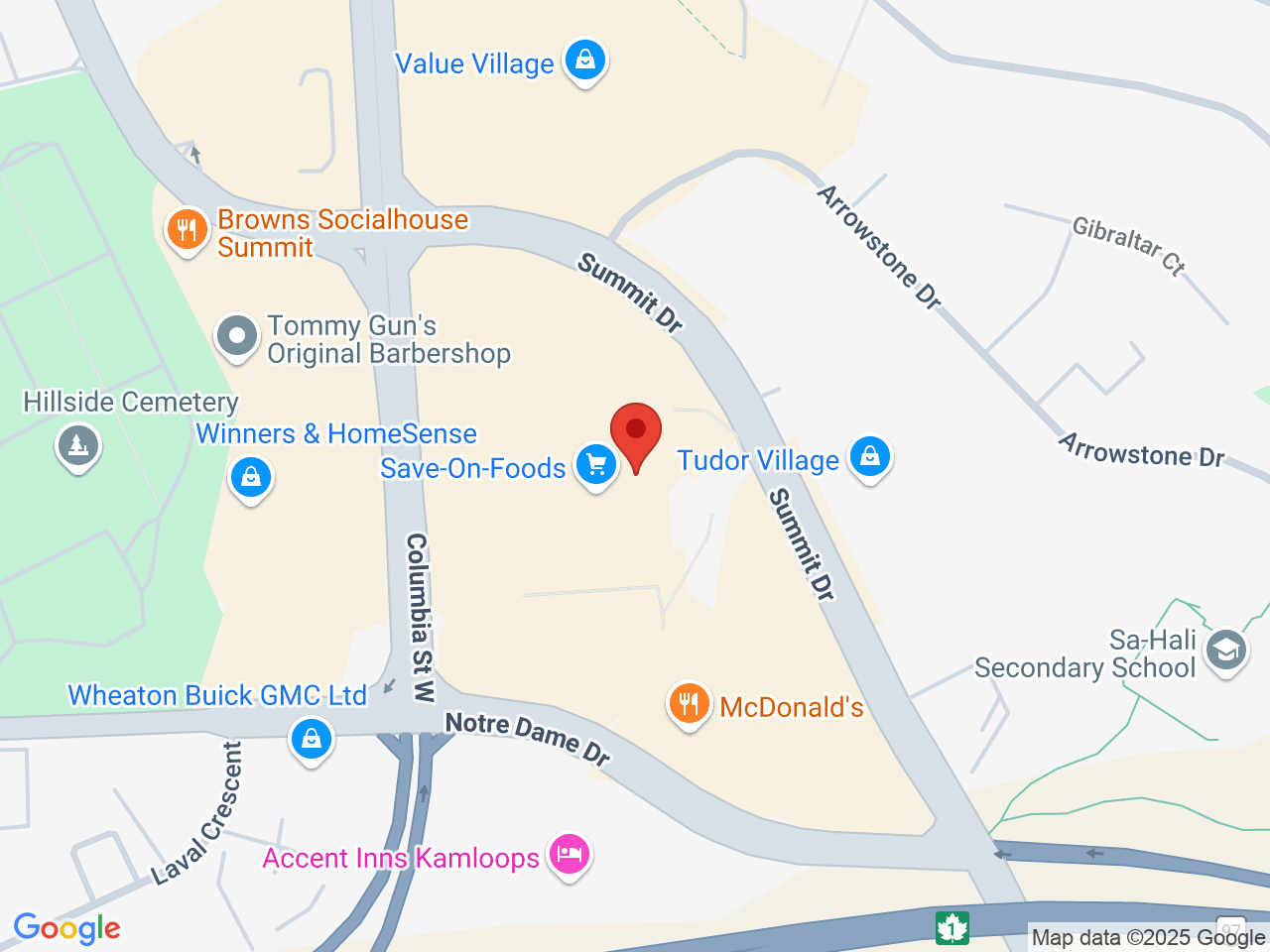 Street map for BC Cannabis Store Columbia Place, 200 - 1210 Summit Dr., Kamloops BC