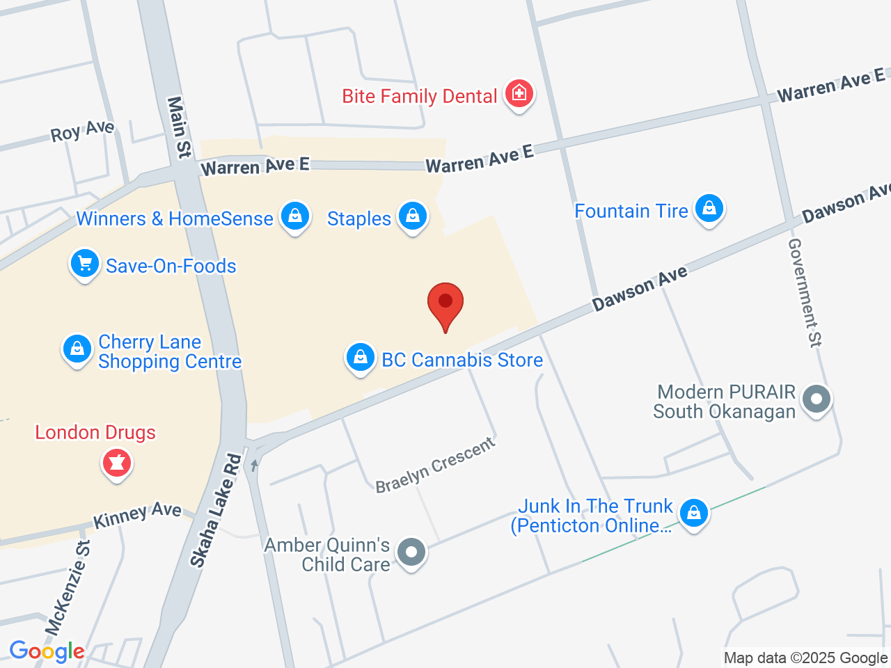 Street map for BC Cannabis Store Power Centre, 2210 Main St #106, Penticton BC