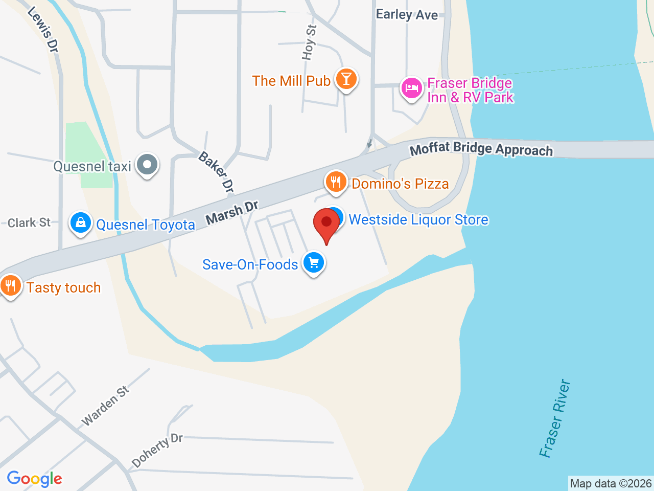 Street map for BC Cannabis Store West Park, 155 Malcolm Dr, Quesnel BC