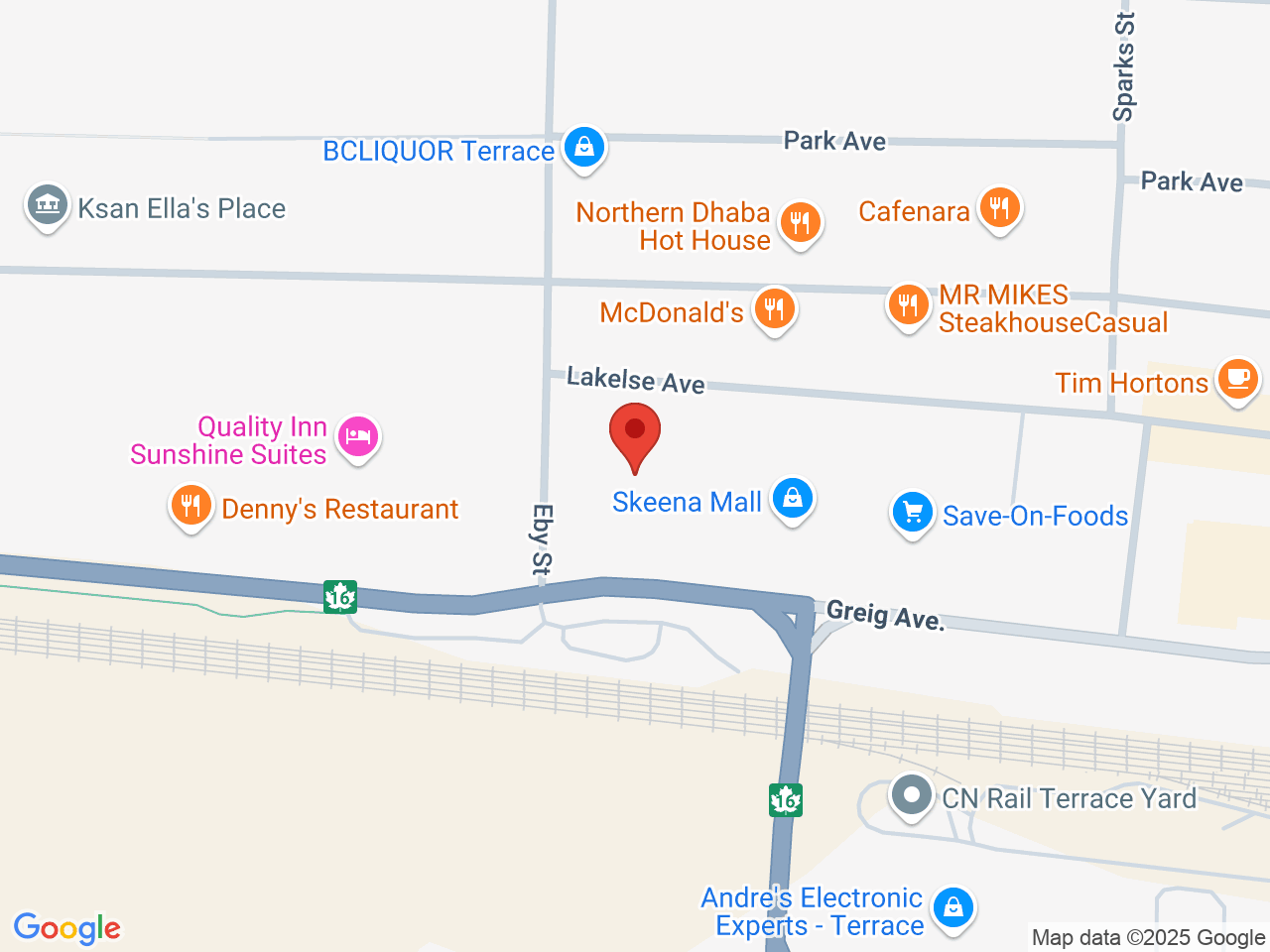 Street map for BC Cannabis Store Skeena Mall, 103 - 4761 Lakelse Ave, Terrace BC