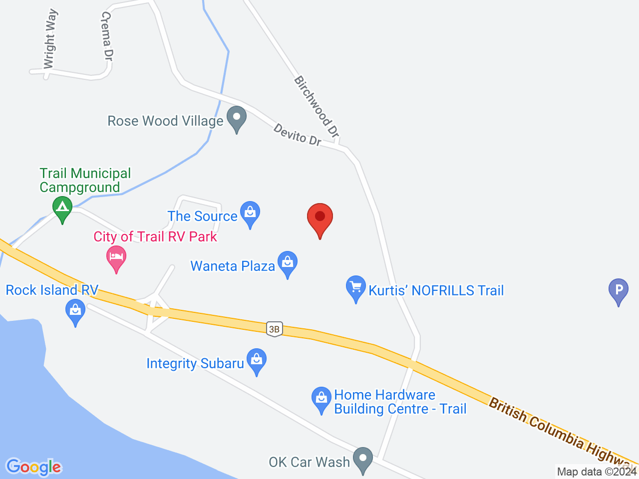 Street map for BC Cannabis Store Waneta Place, 122 - 8100 3B Hwy, Trail BC