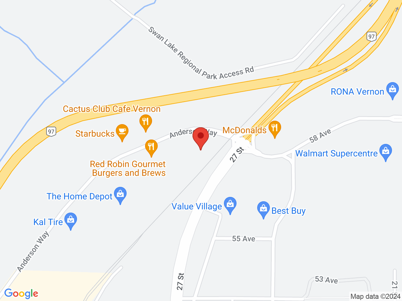 Street map for Blended Buds Cannabis, 114-5601 Anderson Way, Vernon BC