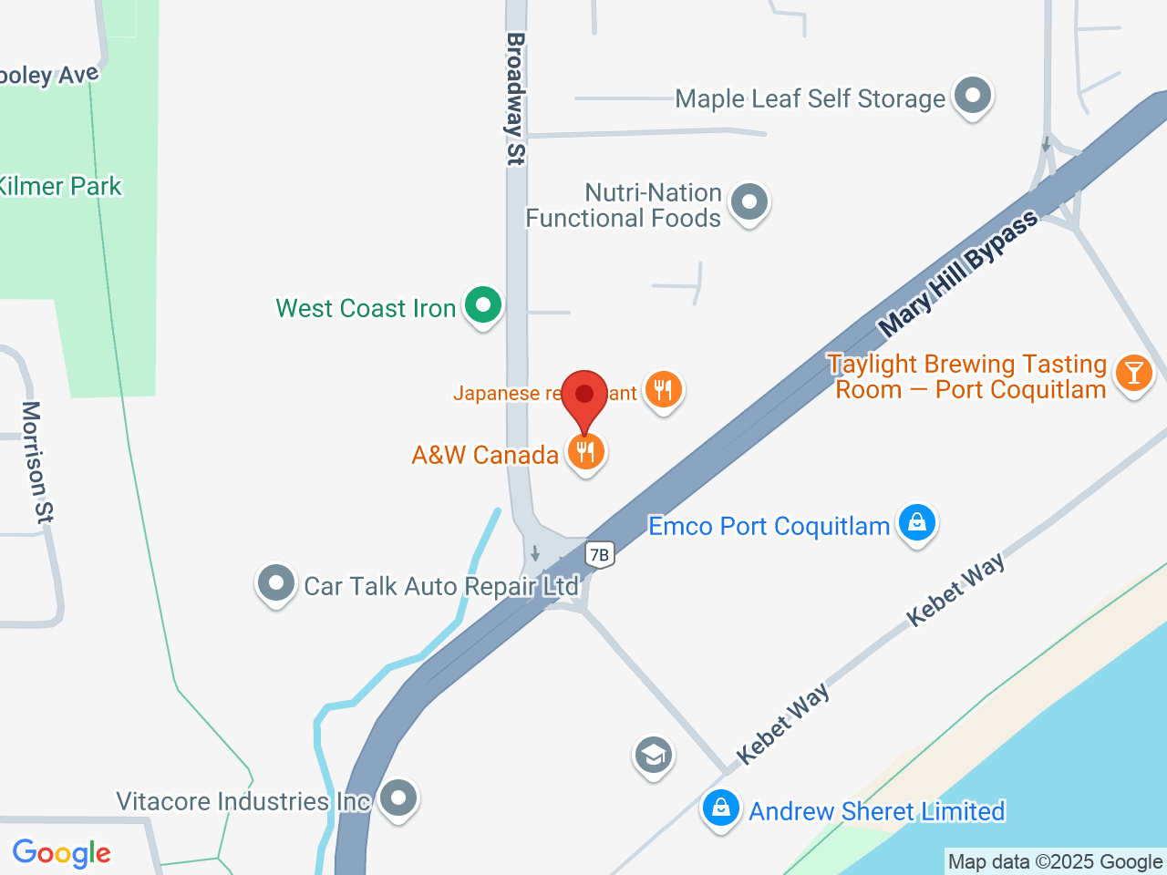 Street map for Burb Cannabis, 1502 Broadway St., Unit 3120, Port Coquitlam BC