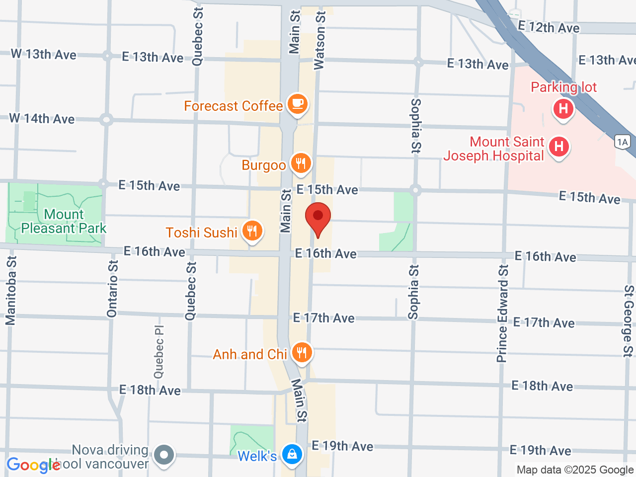 Street map for Canapa Sky Cannabis Co., 211 16th Ave E, Vancouver BC