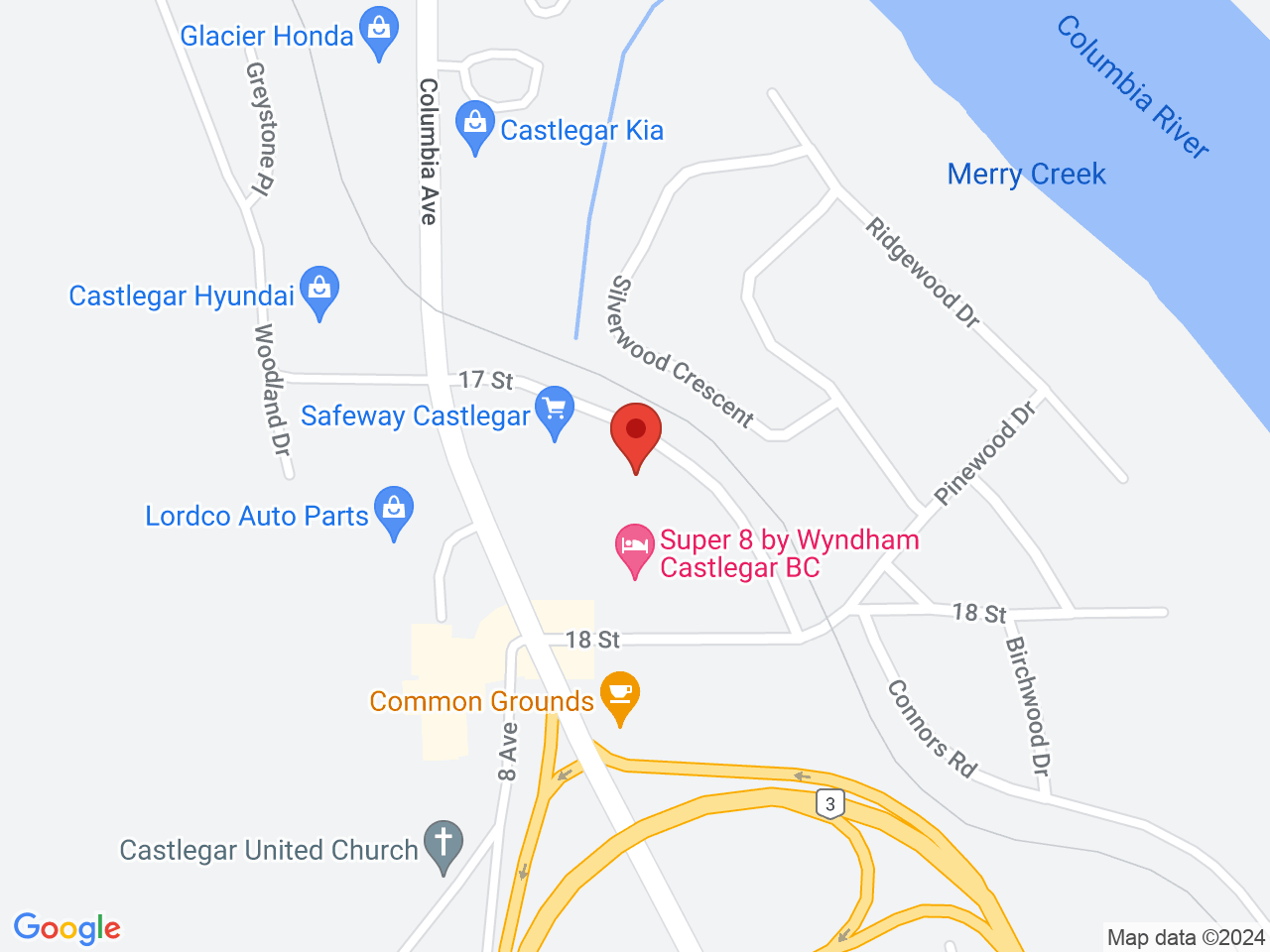 Street map for Cannabis Corner, 630 17th St., Unit 120, Castlegar BC