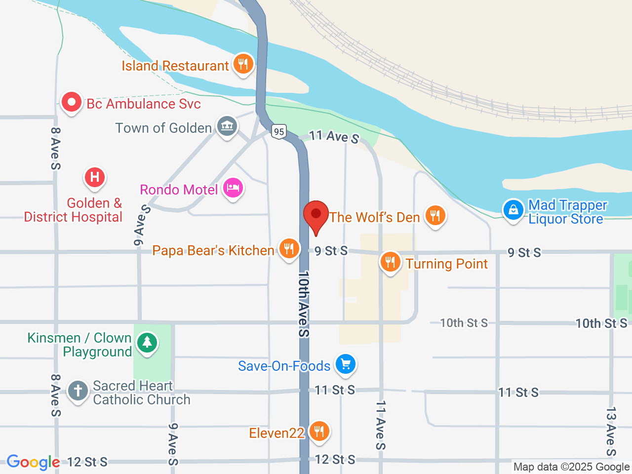 Street map for Canyon Creek Cannabis, 828 10th Ave. South, Golden BC