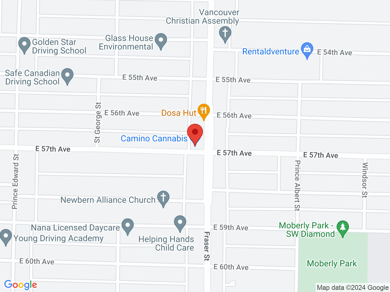 Street map for City Cannabis Co, 7291-7289 Fraser St, Vancouver BC