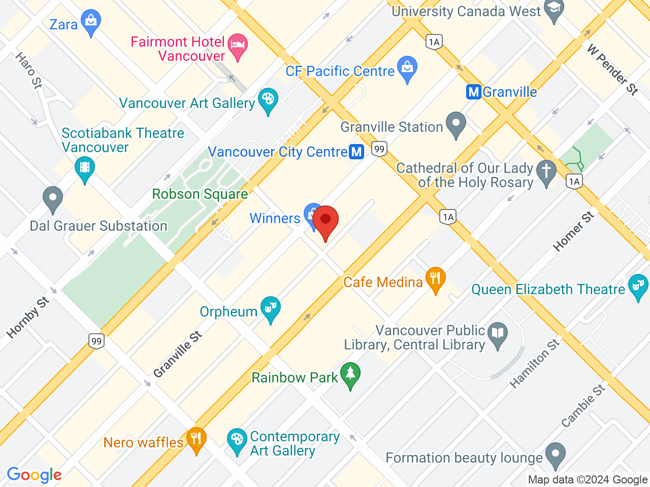 Street map for City Cannabis Co, 651 Robson, Vancouver BC