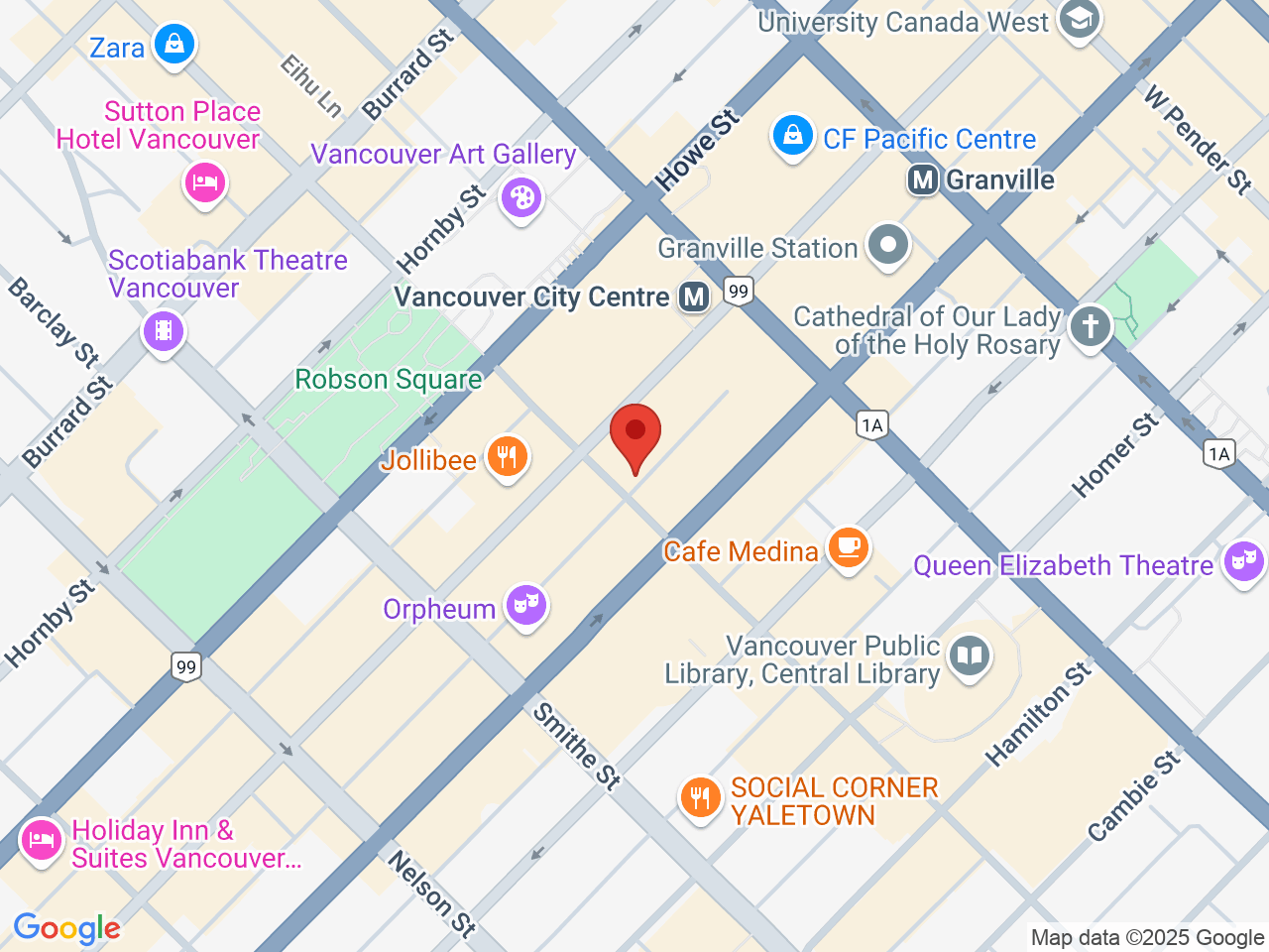 Street map for City Cannabis Co, 651 Robson, Vancouver BC