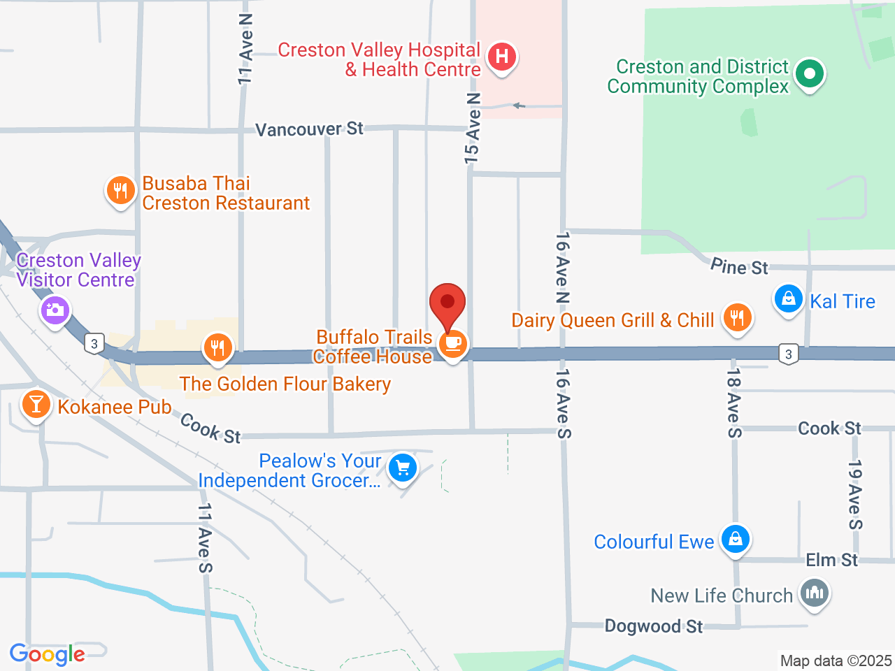 Street map for Creston Valley Cannabis Co, 1418 Canyon St, Creston BC