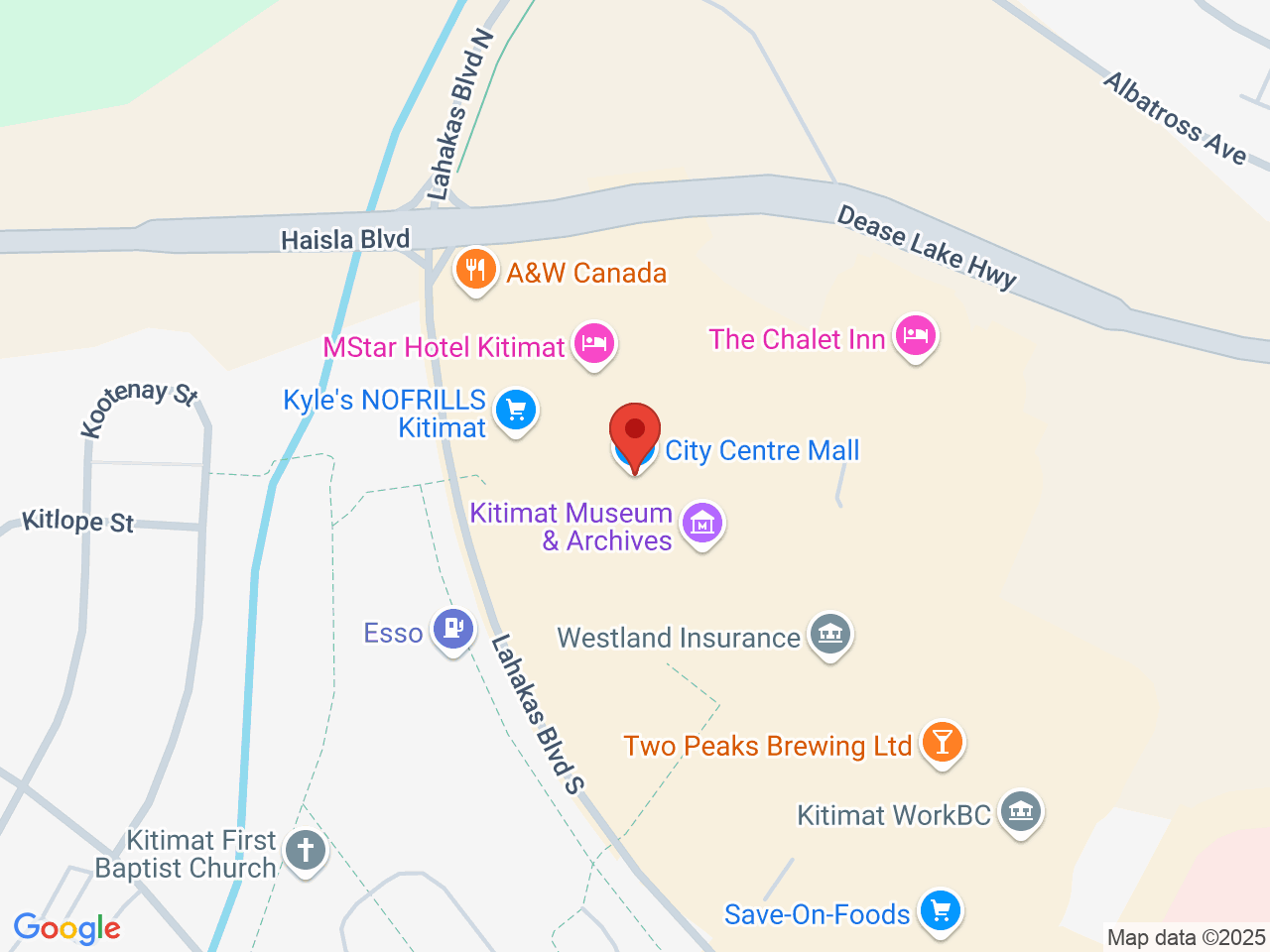 Street map for BD Cannabis (Deviant Fibres), 213 City Centre Mall, Kitimat BC