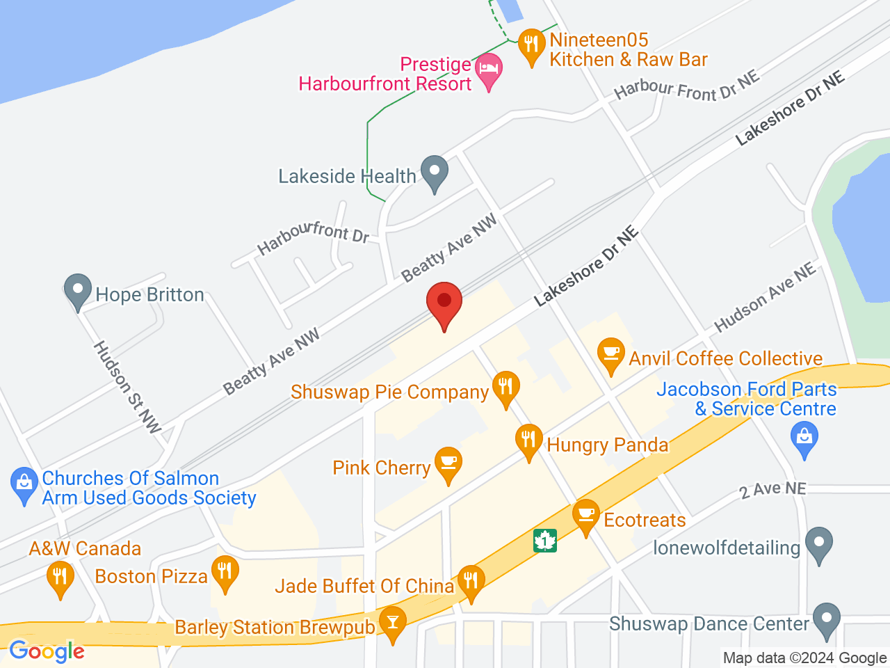 Street map for Downtown Cannabis, 111 Lakeshore Dr. NE, Salmon Arm BC