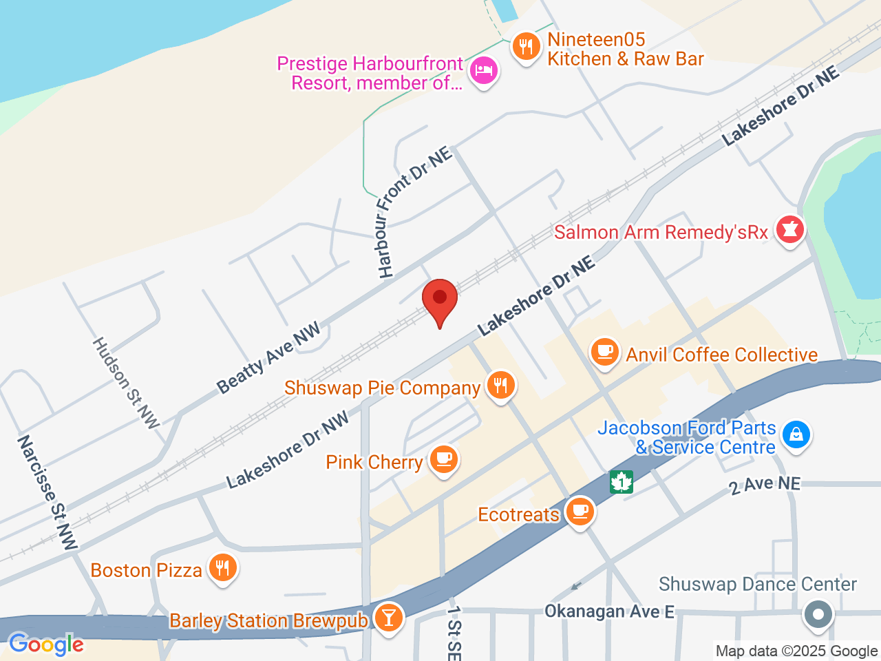 Street map for Downtown Cannabis, 111 Lakeshore Dr. NE, Salmon Arm BC