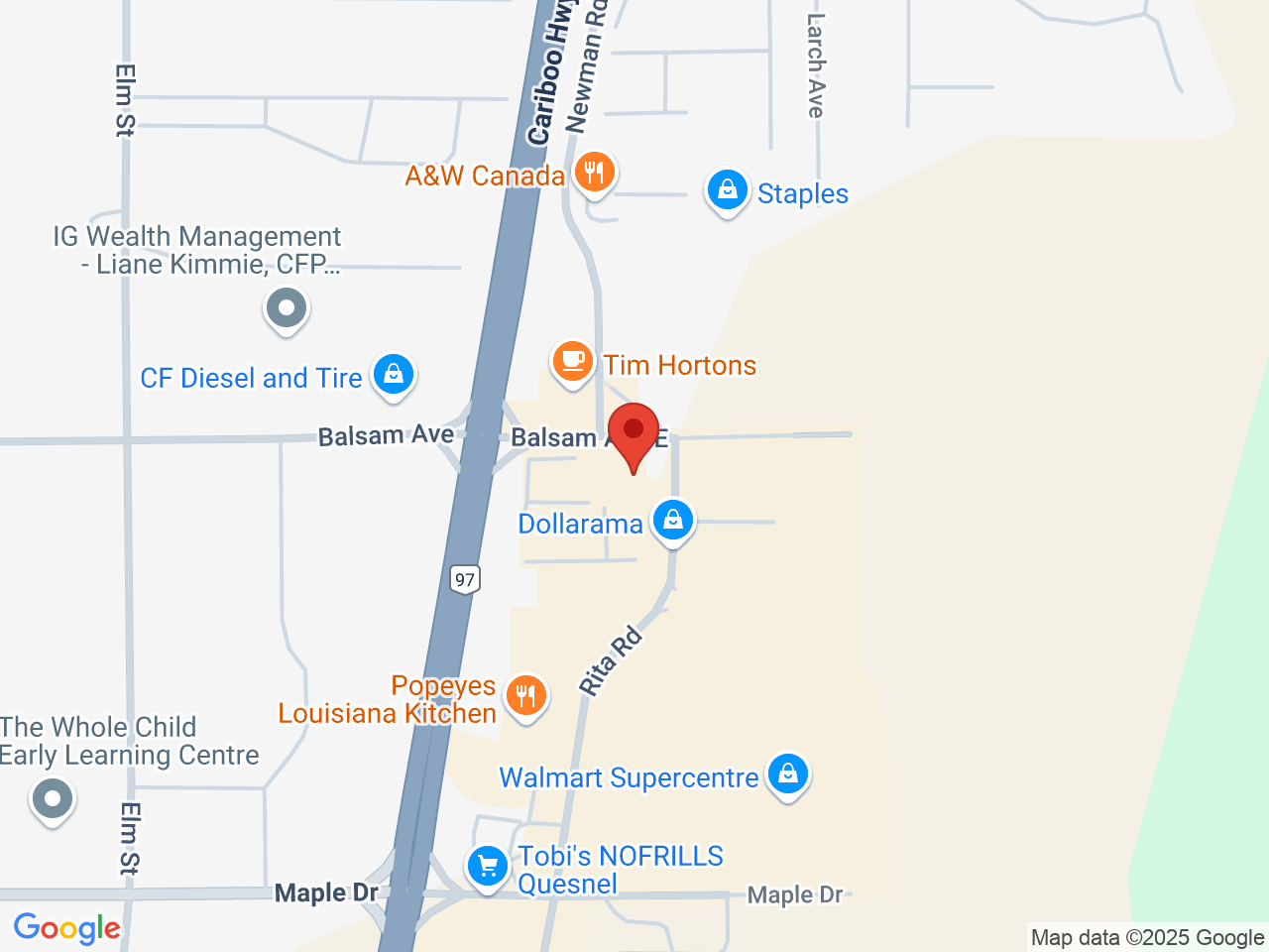 Street map for Dragon's Peak Cannabis, 100-775 Rita Rd, Quesnel BC