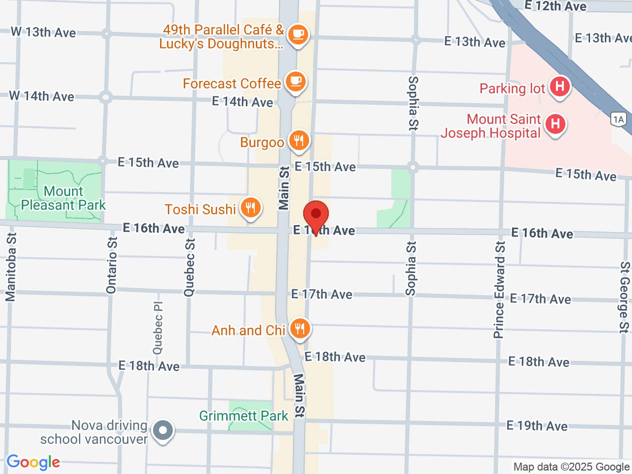 Street map for Coastal Green, 208 16th Ave E, Vancouver BC