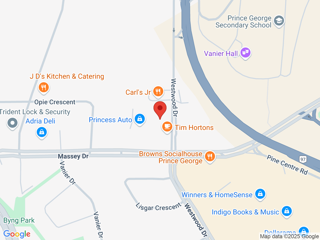 Street map for Flora Cannabis, 101-3320 Massey Drive, Prince George BC