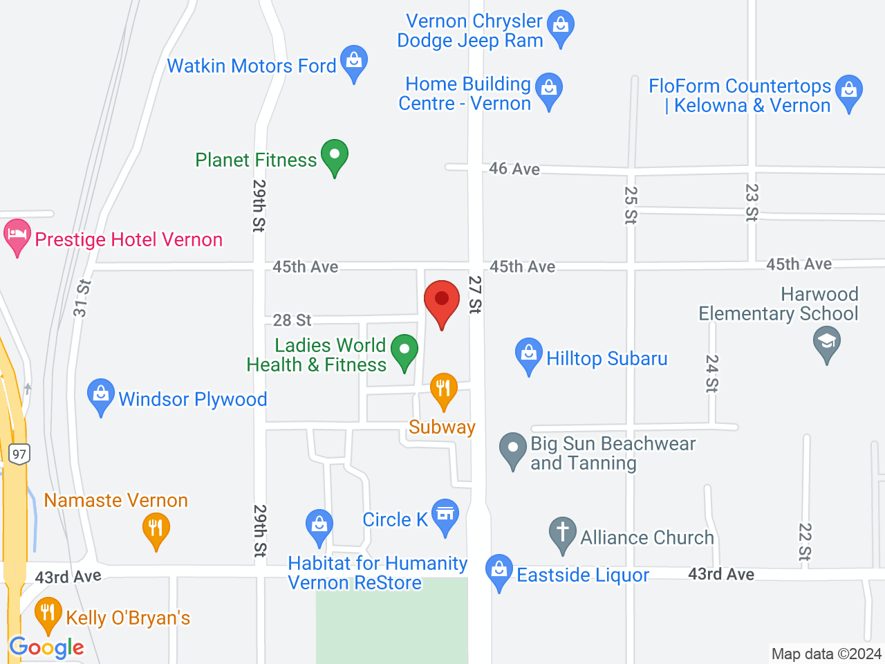 Street map for Vernon Cannabis Store, 4412 27 St, Vernon BC