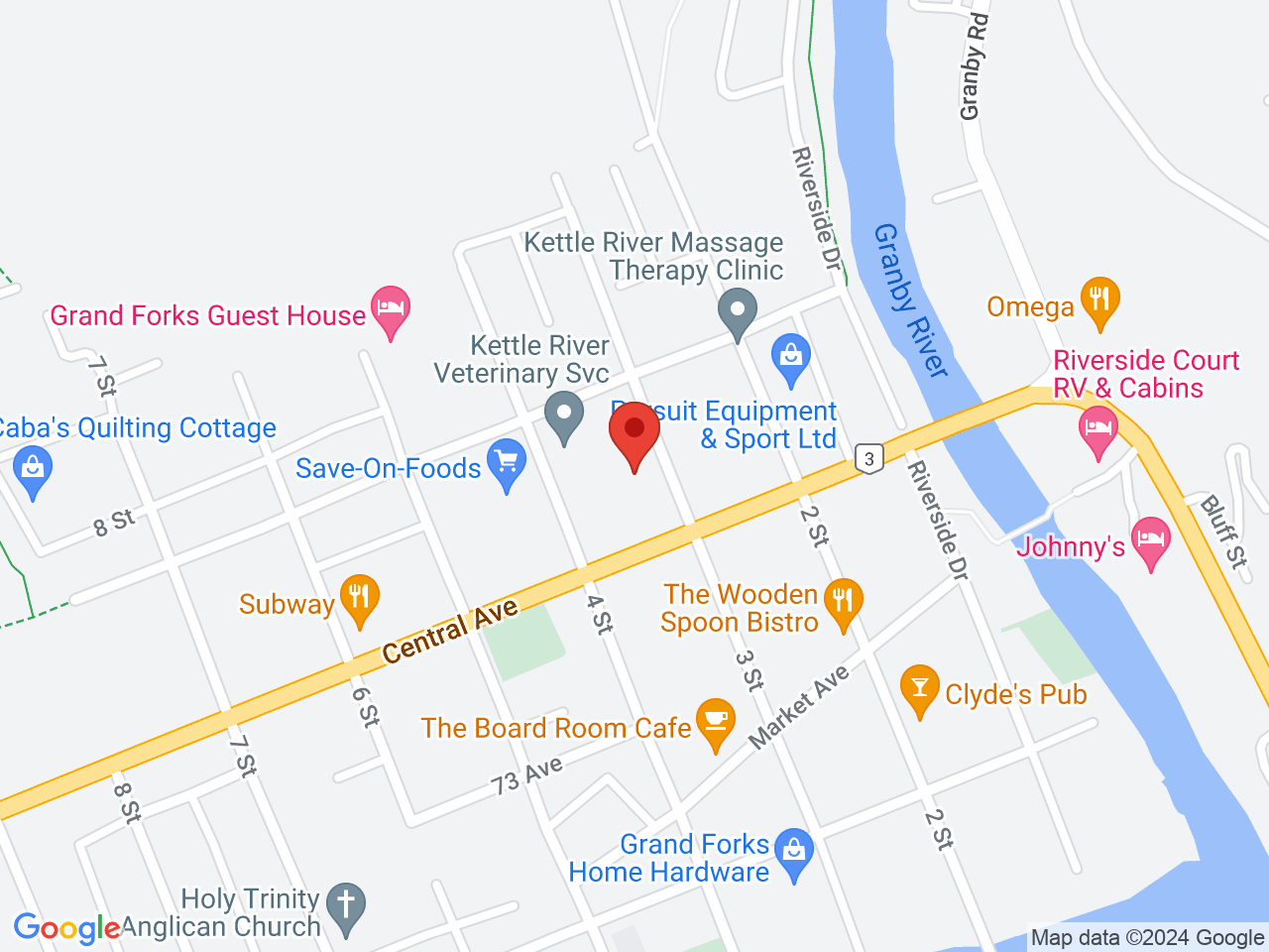 Street map for Grand Forks BC Cannabis, 7439 3rd St., Grand Forks BC