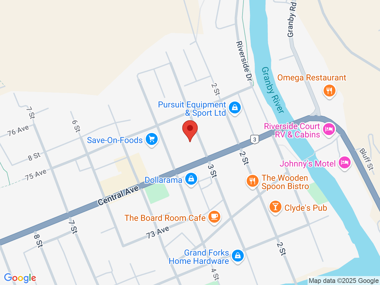 Street map for Grand Forks BC Cannabis, 7439 3rd St., Grand Forks BC