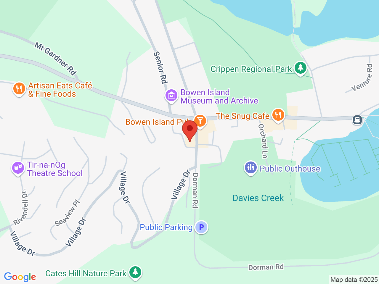 Street map for Happy Isle Cannabis Company, 203 - 992 Dorman Rd., Bowen Island BC