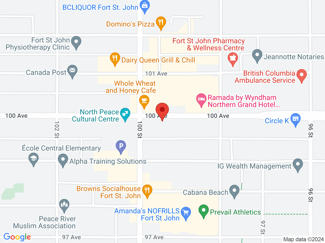 Street map for Hive Cannabis Fort St John, 9909 100 Ave., Fort St John BC