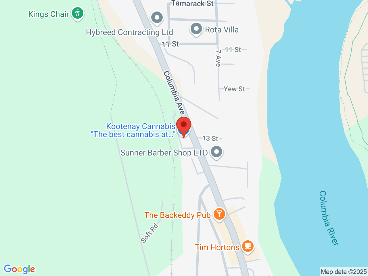 Street map for Kootenay Cannabis, 1306 Columbia Ave, Castlegar BC