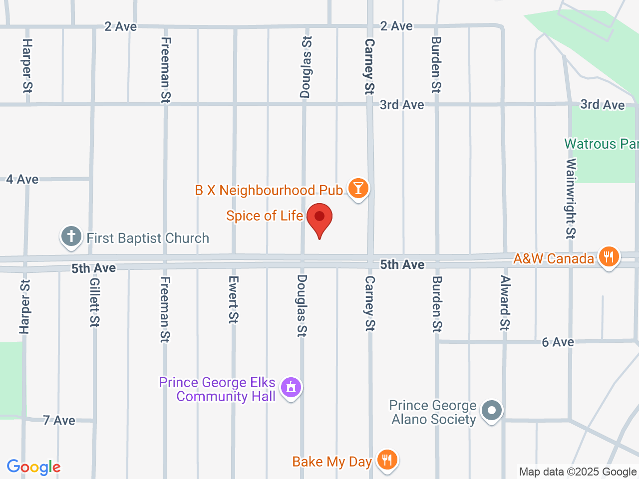 Street map for Shire Green Cannabis, 484 Douglas St., Prince George BC