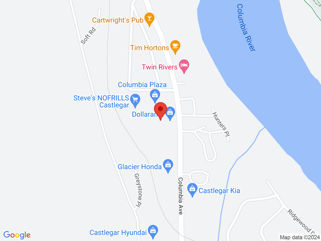Street map for Spiritleaf Castlegar, 114-1502 Columbia Ave, Castlegar BC