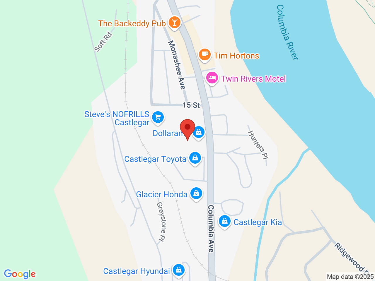 Street map for Spiritleaf Castlegar, 114-1502 Columbia Ave, Castlegar BC