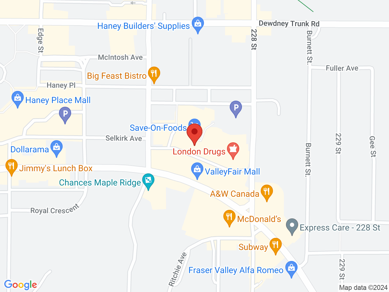 Street map for Spiritleaf Maple Ridge, 670-22709 Lougheed Hwy, Maple Ridge BC