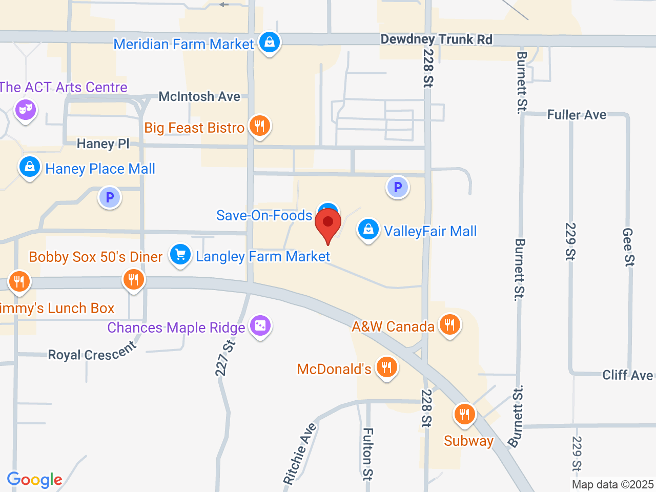 Street map for Spiritleaf Maple Ridge, 670-22709 Lougheed Hwy, Maple Ridge BC