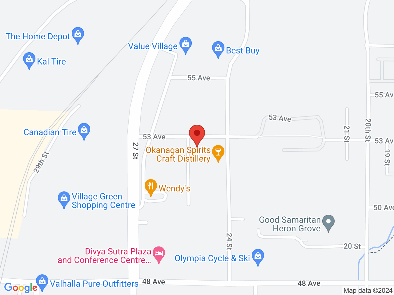 Street map for Spiritleaf Vernon, 102-2500 53 Ave, Vernon BC