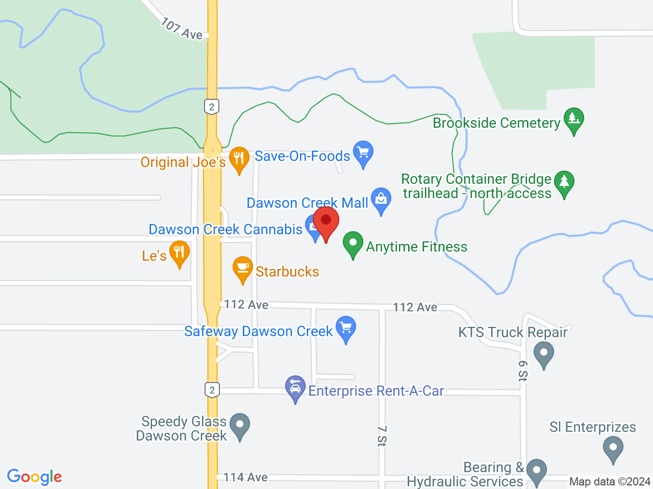 Street map for Dawson Creek Cannabis Co. Dawson Mall, 11000 8th St., Unit 19, Dawson Creek BC