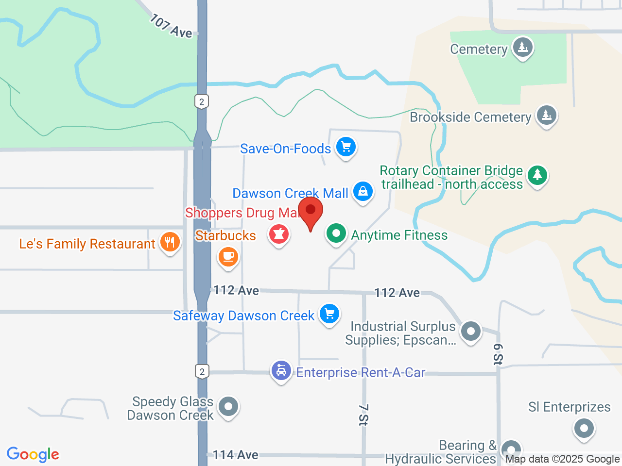 Street map for Dawson Creek Cannabis Co. Dawson Mall, 11000 8th St., Unit 19, Dawson Creek BC