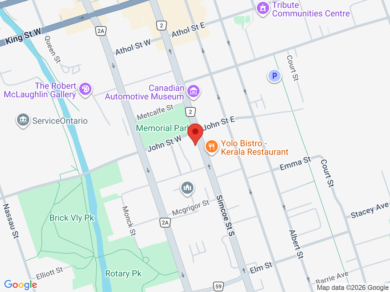 Street map for Canna Buzz Inc, 142 Simcoe St S, Oshawa ON