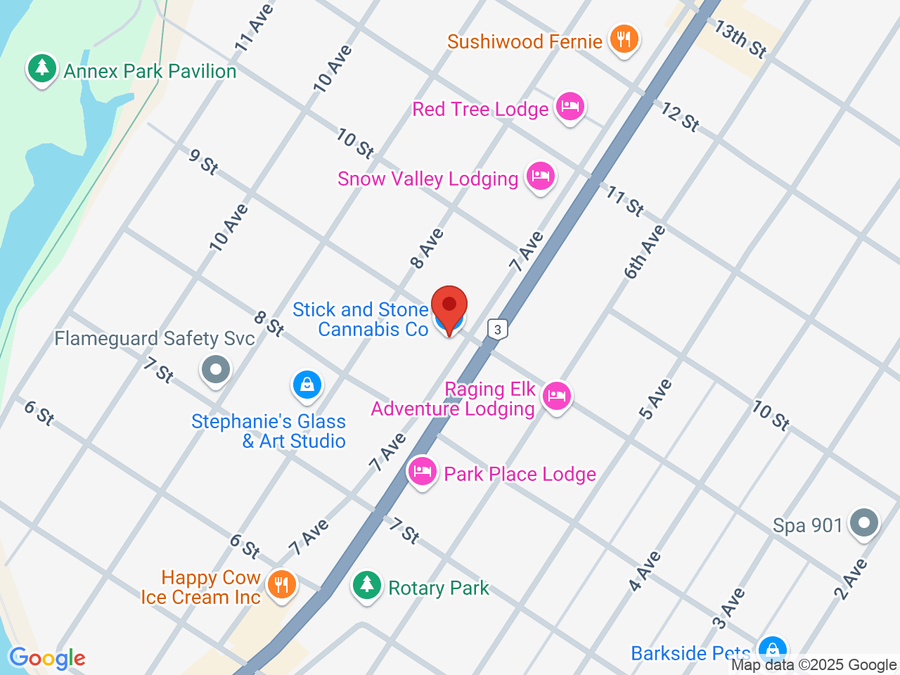 Street map for Stick & Stone Cannabis Co, 891 7th Ave., Fernie BC