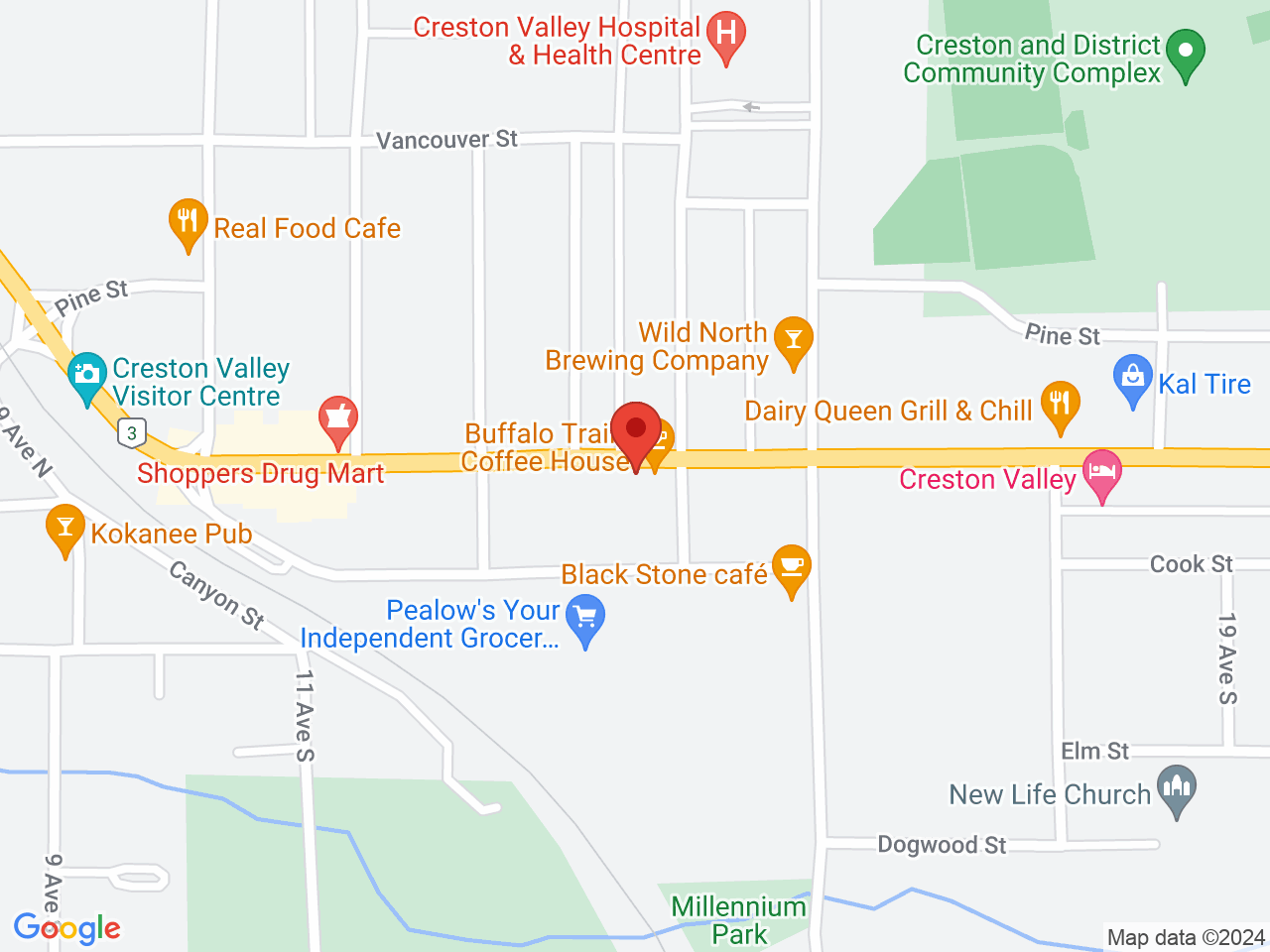 Street map for Sticky Leaf, 1415 Canyon St., Creston BC