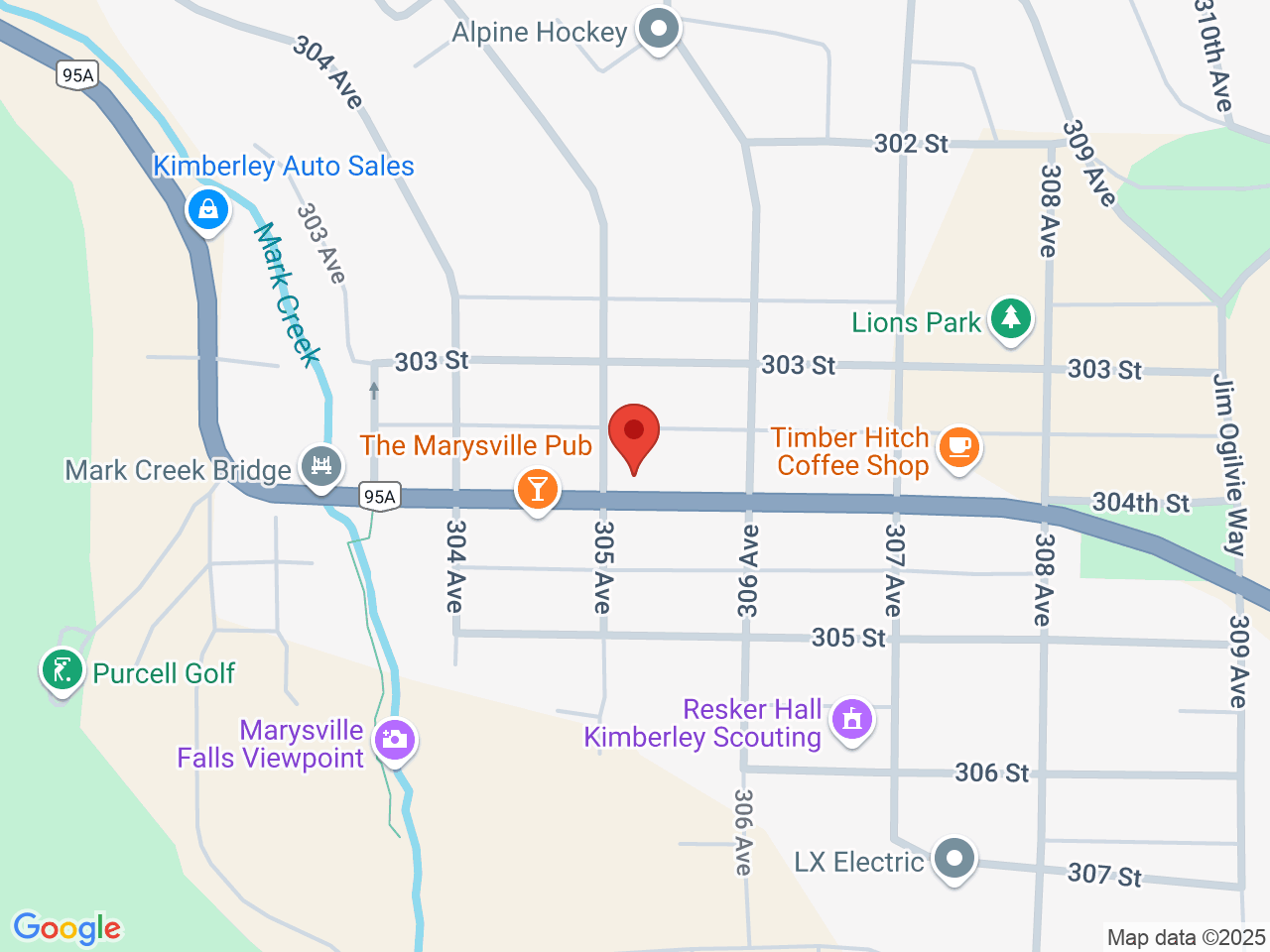 Street map for Tamarack Cannabis Boutique, 2-518 304 St, Kimberley BC