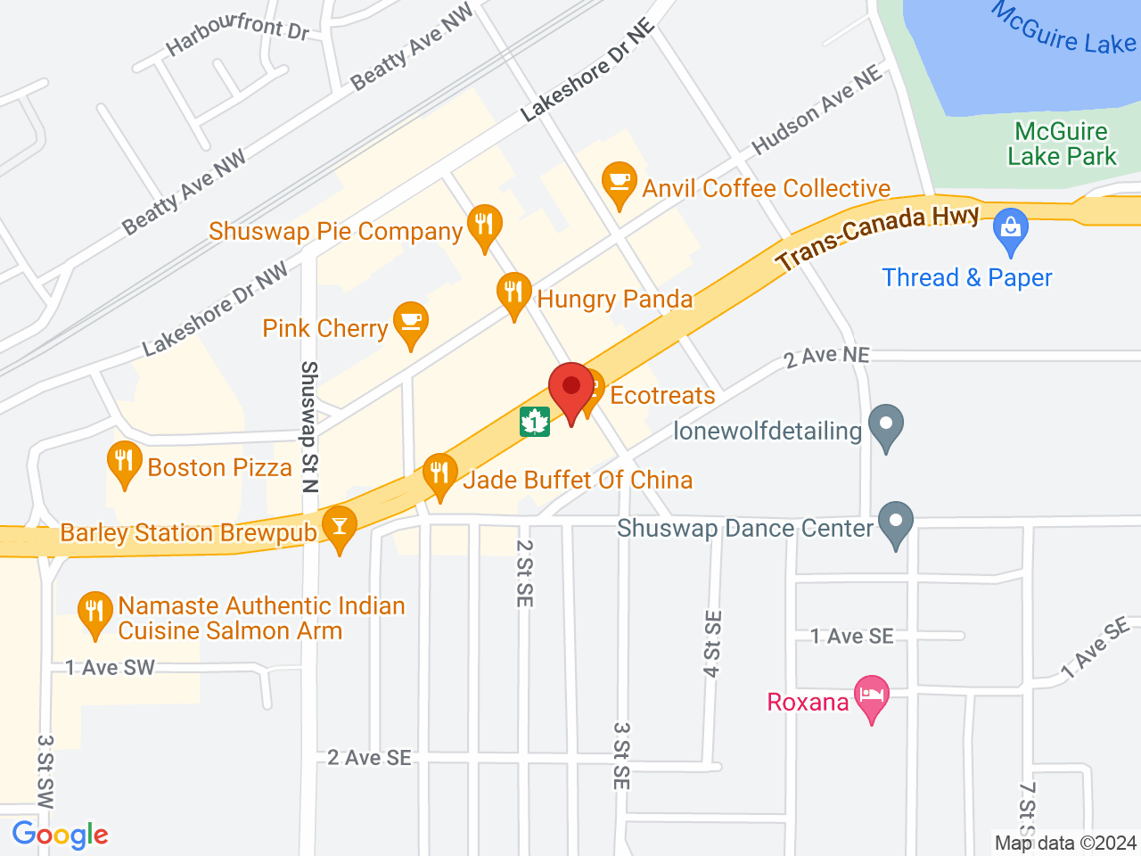 Street map for Greenery Cannabis Boutique, 2-190 Trans Canada Hwy NE, Salmon Arm BC