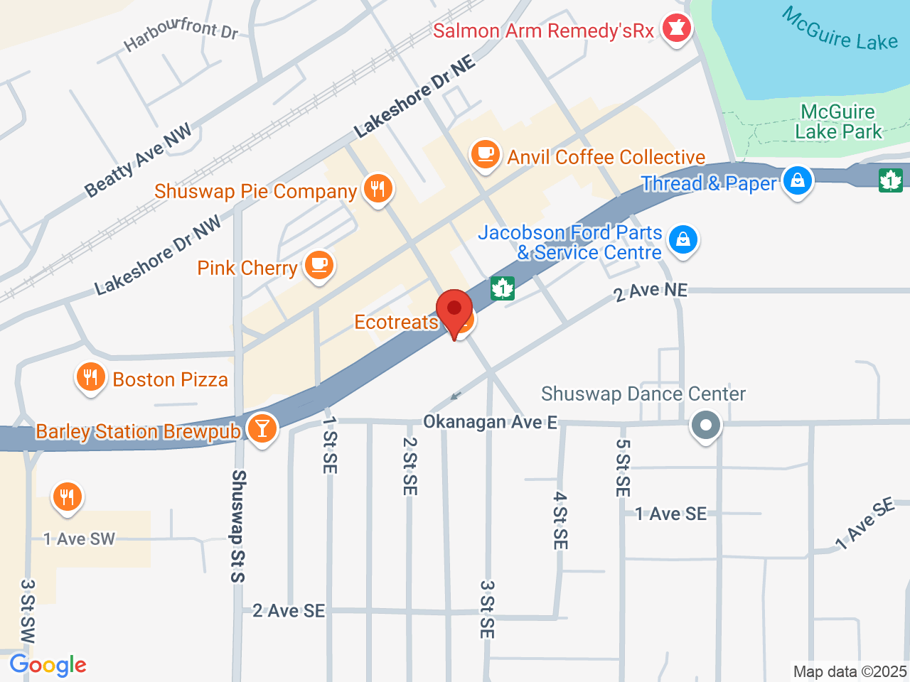 Street map for Greenery Cannabis Boutique, 2-190 Trans Canada Hwy NE, Salmon Arm BC