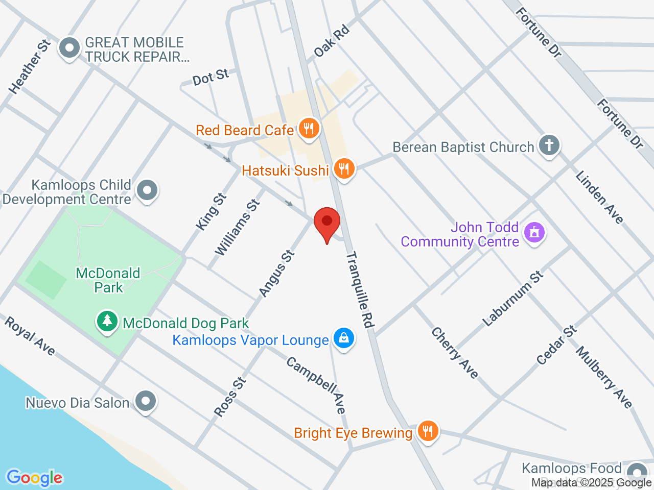 Street map for The Shore Cannabiz Shop, 399 Tranquille Rd, Kamloops BC